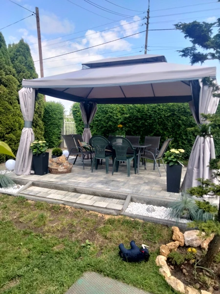 Gartenpavillon mit Moskitonetzen und Vorhängen Valencia 3x4m grau Garden Point