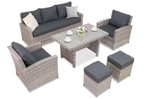 Parma Apetito 5 graues Gartenmöbel-Set mit Garden Point Poufs
