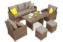 Rattan Gartenmöbel Parma Apetito 5 braun mit Garden Point Hockern