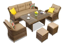 Toledo Apetito 5 Gartengarnitur aus technischem Rattan mit braunen Garden Point Hockern