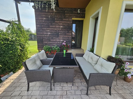 Braune Technorattan-Garnitur mit Hockern Bari Garden Point