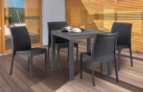 Ein Satz Polyrattan Möbel Dallas / Indiana Anthrazit für 4 Personen Bica