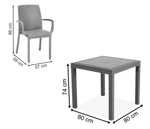 Ein Satz Polyrattan Möbel Dallas / Indiana Anthrazit für 4 Personen Bica