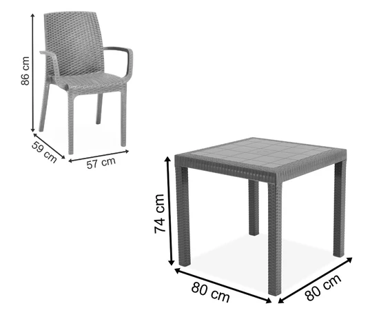 Wymiary produktu Ein Satz Polyrattan Möbel Dallas / Indiana Anthrazit für 4 Personen Bica - 0x0x0