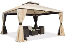 Großer Gartenpavillon mit Moskitonetz und Vorhängen Valencia 4 x 4 m cremefarbener Garden Point