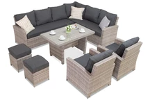 Großes Polyrattan-Set Parma Comida 7 grau mit Garden Point Poufs