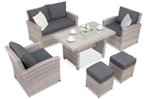 Parma Apetito 4 Möbel aus grauem Polyrattan mit Garden Point Hockern