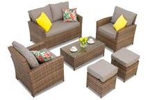 Parma Coffee 4 Gartenmöbel aus Polyrattan mit braunen Garden Point Hockern