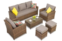 Parma Coffee 5 Gartenset aus technischem Rattan mit braunen Garden Point Hockern