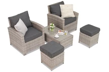 Parma Terrace Loungemöbel aus grauem Polyrattan mit Garden Point Hockern
