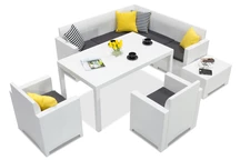 Technorattan-Garnitur mit Ecksofa und Sesseln Nebraska Comida 7 weißer Bica-Ecke und Sesseln