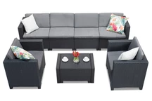Technorattan-Garnitur mit verlängertem Sofa Colorado Coffee 6 Max, Anthrazit Bica