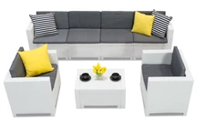 Technorattan-Garnitur mit verlängertem Sofa Colorado Coffee 6 Max weiß Bica