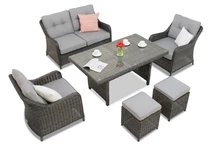 Toledo Apetito 4 Tech Rattan Set Anthrazit mit Garden Point Poufs