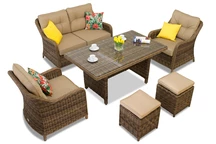 Toledo Apetito 4 Techno-Rattan-Set mit braunen Garden Point-Puffs
