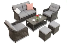 Toledo Coffee 4 Tech Rattan Set Anthrazit mit Garden Point Poufs