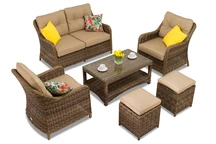 Toledo Coffee 4 Tech Rattan Set mit braunen Garden Point Hockern