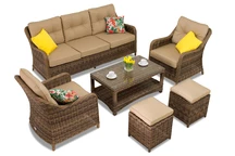 Toledo Coffee 5 Set aus technischem Rattan mit braunen Garden Point Hockern