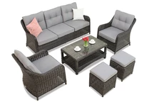 Toledo Coffee 5 Tech Rattan Set Anthrazit mit Garden Point Poufs