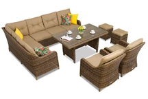 Toledo Comida 7 Set aus technischem Rattan mit braunen Garden Point Hockern