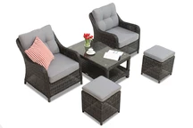 Toledo Terrace Anthrazit Techno Rattan Set mit Garden Point Poufs