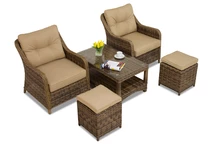Toledo Terrace Polyrattan-Set mit braunen Garden Point Poufs