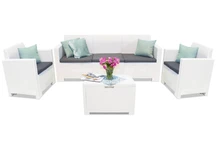 Weiße Tech-Rattan-Möbel mit dem Nebraska 3 Bica 3-Sitzer-Sofa mit Truhe