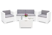 Weiße Technorattan-Möbel mit Sofa Colorado Coffee Box 4 mit der Truhe Bica