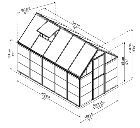 Hybrid-Polycarbonat-Gewächshaus 1,85 x 3,06 m Palramgrün