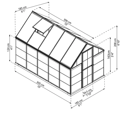 Wymiary produktu Hybrid-Polycarbonat-Gewächshaus 1,85 x 3,06 m Palramgrün - 185x306x208 Wymiary produktu Hybrid-Polycarbonat-Gewächshaus 1,85 x 3,06 m Palramgrün - 185x306x208