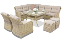 Polyrattan Gartenmöbel Toledo Comida 7 Angular + 2 Beige Garden Point Puffs