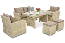 Rattan-Gartenmöbel Bristol Apetito 4 + beige Hocker Garden Point