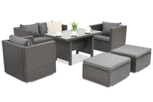 Rattan-Gartenmöbel Roma Apetito 4 + 2 schwarze Hocker von Garden Point