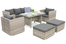 Rattan-Gartenmöbel Roma Apetito 5 + 2 Grey Garden Point Hocker