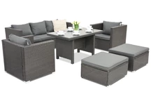 Rattan Gartenmöbel Roma Apetito 5 + 2 schwarze Hocker Garden Point