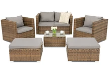 Rattan Gartenmöbel Roma Coffee 4 + 2 Puffs Garden Point braun