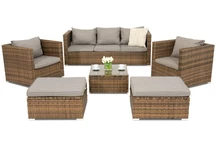Rattan Gartenmöbel Roma Coffee 5 + 2 Garden Point braun Puffs