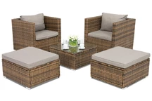 Rattan-Gartenmöbel Roma Terrace + 2 braune Poufs von Garden Point