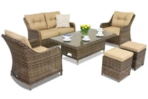 Rattan Gartenmöbel Toledo Apetito 4 Lift + 2 Garden Point braune Puffs
