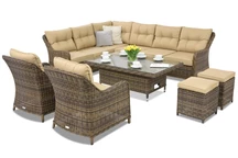 Rattan Gartenmöbel Toledo Apetito 7 Lift + 2 Poufs Garden Point braun