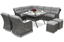 Rattan Gartenmöbel Toledo Comida 7 Eckig + 2 Poufs Garden Point Anthrazit