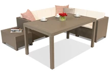 Technorattan-Ecksofa mit dem Gartentisch Colorado Comida 5 Cappuccino Bica
