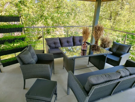 Polyrattan Gartenmöbel mit Poufs Bari Apetito 8 Garden Point Anthrazit