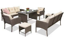 Polyrattan-Gartenmöbel mit Bari Apetito 8 Garden Point braunen Puffs