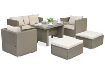 Rattan Gartenmöbel Roma Apetito 4 + 2 Hocker Garden Point hellgrau