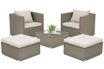 Rattan Gartenmöbel Roma Terrace + 2 Poufs Garden Point hellgrau