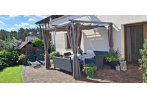 Anthrazitfarbene Vorhänge für die Terrassenpergola La Palma 3x3 Garden Point