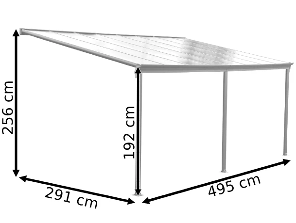 Wymiary produktu Alu-Terrassenüberdachung San Diego 4,9 x 2,9 CoverTech Anthrazit - 291x495x256
