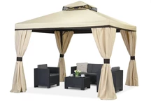Cremefarbener Gartenpavillon mit Vorhängen Valencia 3x3m Garden Point
