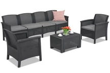 Ein Polyrattan-Set mit einem erweiterten Sofa Venezia Coffee 6 Max, Anthrazit Bica